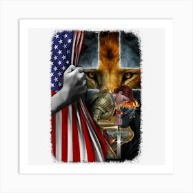 Woman Warrior Of Christian Jesus Lion American Cross Flag Art Print