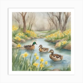 Ducks In A Stream Art Print