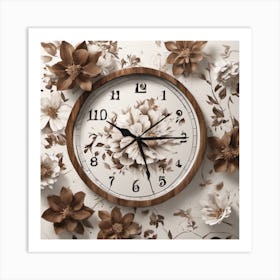 Clock With Flowers Art Print