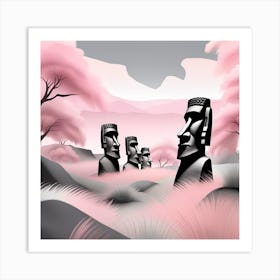 Hawaiian Landscape Easter Island pink Pastel Landscape Minimalistic Art Print