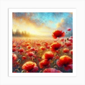 Poppies At Sunset Art Print