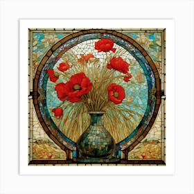 Poppies In Mosaic Vase Art Print