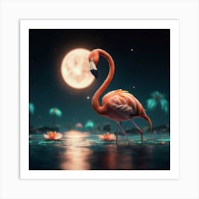 Flamingo At Night Art Print