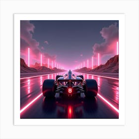 Formula Car In An Intense Race Through A Futuristic Neon Lit Desert Track 1 Art Print