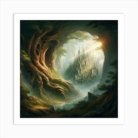 Fantasy City In The Forest Art Print