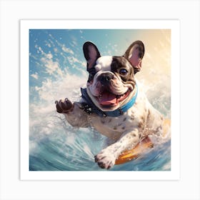 Frenchie Surfing Art By Csaba Fikker 011 Art Print