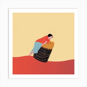 Illustration Of A Woman Carrying A Basket Art Print