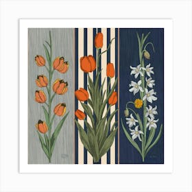 Three equal parts, each part containing a type of flowers 8 Art Print