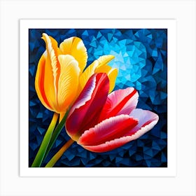 Tulips On A Blue Background Art Print