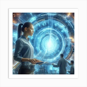 Futuristic Woman Working On Computer Art Print