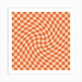 Checkerboard Orange Twist Square Art Print