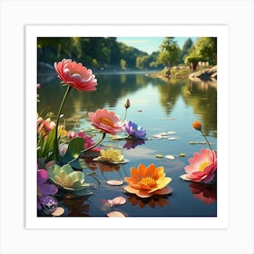 Lotus Flowers In The Water Art Print