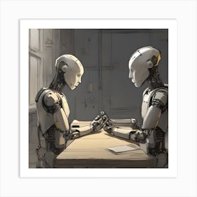 Two Robots At A Table Art Print