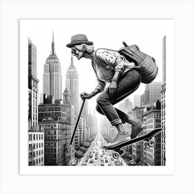 Skateboarder In New York City Art Print