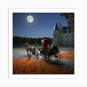 Horse Drawn Carriage At Night Art Print