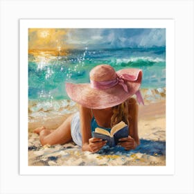 Seaside Serenity The Woman In The Pink Ribbon Hat (1) 1 Art Print