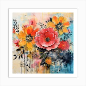 Vintage Bright Flowers 4 Art Print