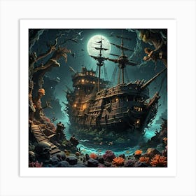 Pirate Ship In The Ocean 4 Art Print