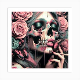 Woman with Skull on Face 4 Art Print