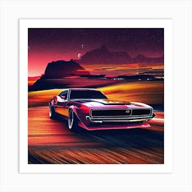 Classic Muscle Car At Night Art Print