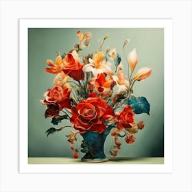 Red Roses In A Vase Art Print