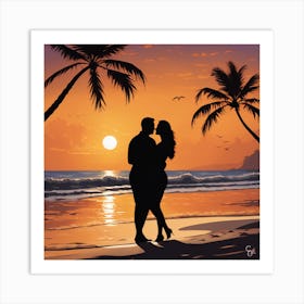 Couple Kissing At Sunset Art Print