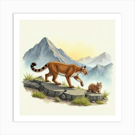 Cougar And Cub Art Print