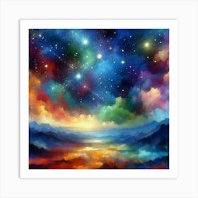 Sky With Stars And Clouds Art Print