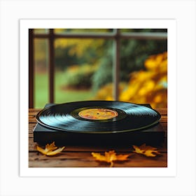 Vinyl Record On A Wooden Table Art Print