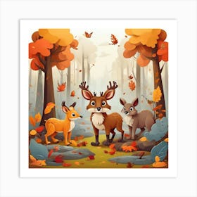 Cartoon Deer In The Forest Art Print