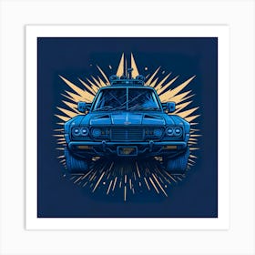 Car Blue Artwork Of Graphic Design Flat (117) Art Print