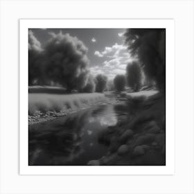 Black And White River 1 Art Print