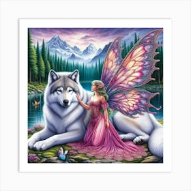 Fairy And Wolf 1 Art Print