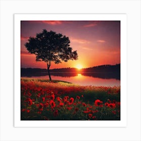 Sunset With Poppies Art Print