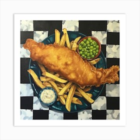 Fish Chips & Mushy Peas Black Checkerboard 3 Art Print