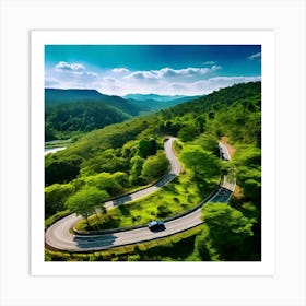 Treetop Car Scenic Tour Tourism Country Rural Green Zigzag Drive Road Background Topview (9) Art Print