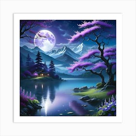 Moonlight By The Lake Art Print