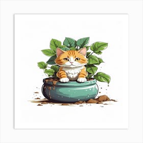 Cat In Pot Art Print