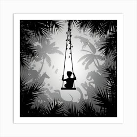 Silhouette Of A Child On A Swing Art Print