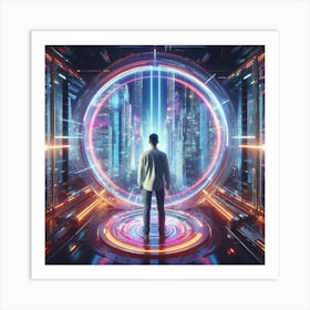 Futuristic Man In Futuristic City Art Print