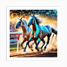 Two Horses Running In A Race Art Print