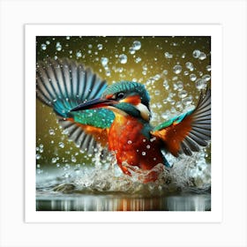 Kingfisher Splashing Water Art Print