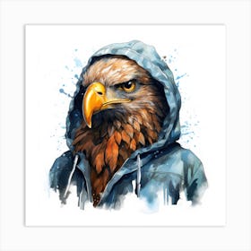 Watercolour Cartoon Eagle In A Hoodie 1 Art Print