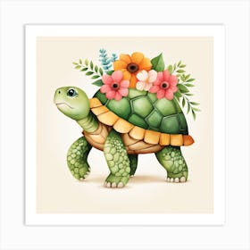 Floral Baby Turtle Nursery Illustration (30) Art Print