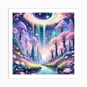 A Fantasy Forest With Twinkling Stars In Pastel Tone Square Composition 167 Art Print