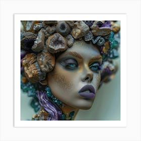 Mermaid Head with geodes Art Print