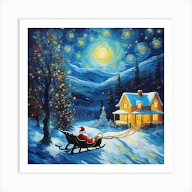 Santa Claus In Sleigh 2 Art Print