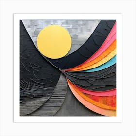 SUN, Color full Abstract Painting, wall art, black, pink, orange, blue colors combination of sun wall art Art Print