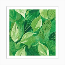 Seamless Pattern Of Green Leaves 1 Art Print