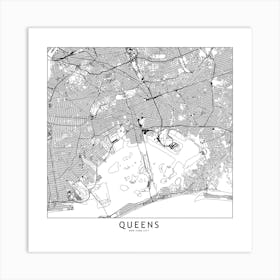 Queens White Map Square Art Print